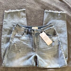 Risen Women's Blue Distressed Ankle Jeans